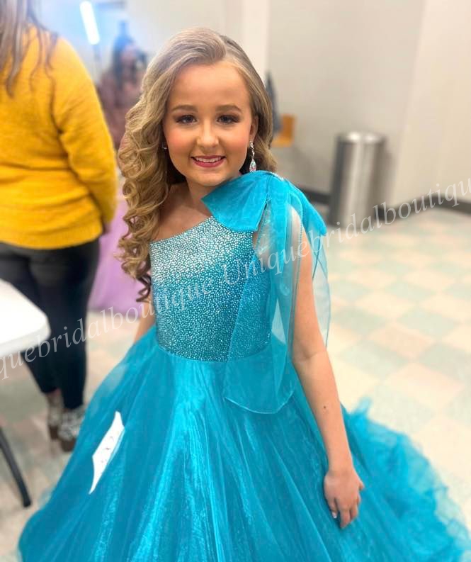 Shimmer Girl Preteen Pageant Dress 2023 Bow AB Stones Crystal Ballgown Little Kid Birthday Formal Party Gown Infant Toddler Teens Tiny Young Junior Mi