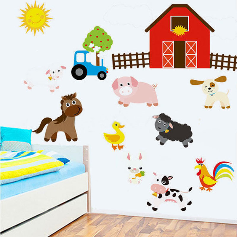 Wallpapers Cartoon Farm Wall Stickers Kids Baby Bedroom Living Room Decoration Cute Animal Wallsticker Room Decor Art Wallpaper 230505