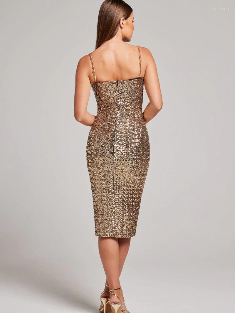 Women's Sequined Spaghetti Strap Midi Dress - Casual, Elegant, Backless, Bodycon, Spring/Summer, Polyester, A-E, Knee-Length