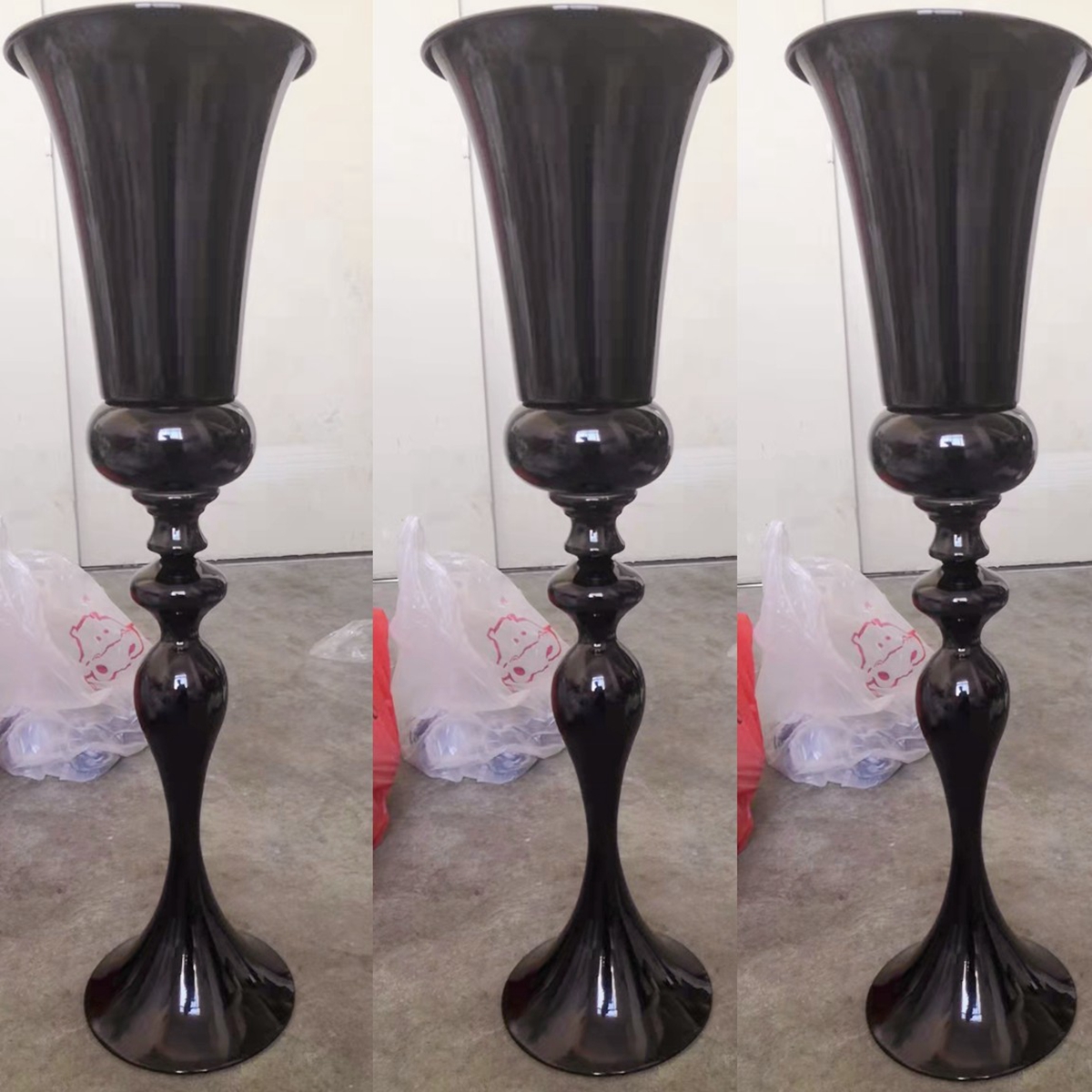 Wholesale Large Tabletop Tall Wedding Metal Flower Vase Black Modern Luxury Table Centerpieces Vase imake877