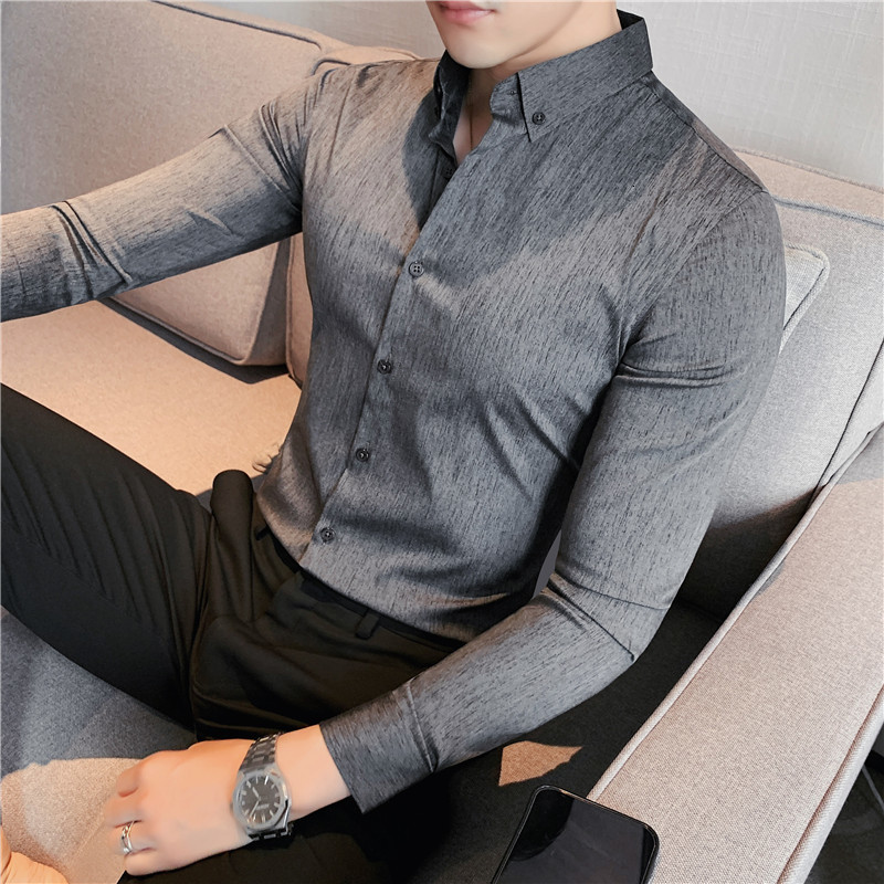 Men's Casual Shirts Plus Size 4XL-M High Quality Mens Elastic Striped Shirt Gentlemen Simple Slim Fit Long Sleeve Casual Business Office Blouse 2