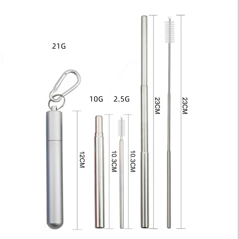 Foldable Straw Stainless Steel Straw Colored and Brush Set Telescopic Drink Straw
