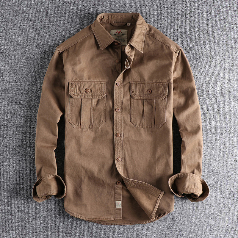 Men's Casual Shirts Fashion Wash n-style uniform long-sleeved shirt men's double pockets casual youth jacket thin coat 230505