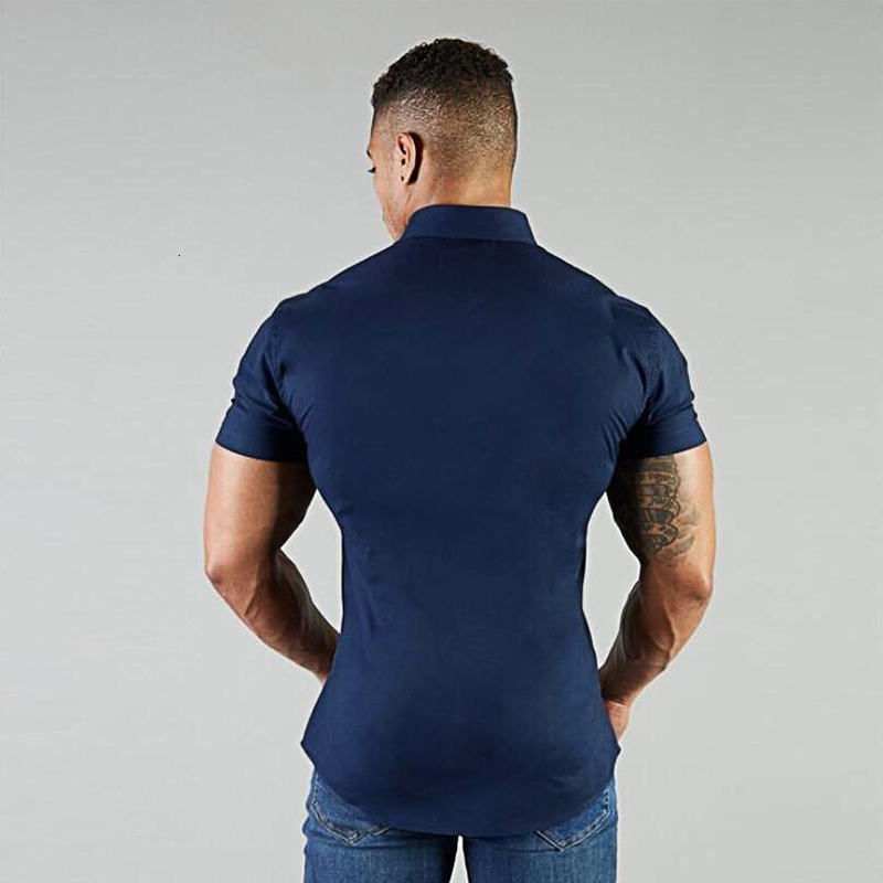 Men's Casual Shirts Men's Shirt Summer Business Shirt Short Sleeve Turn-down Collar Tuxedo Shirt Fashion Super Slim Fit Male Social Dress Sh