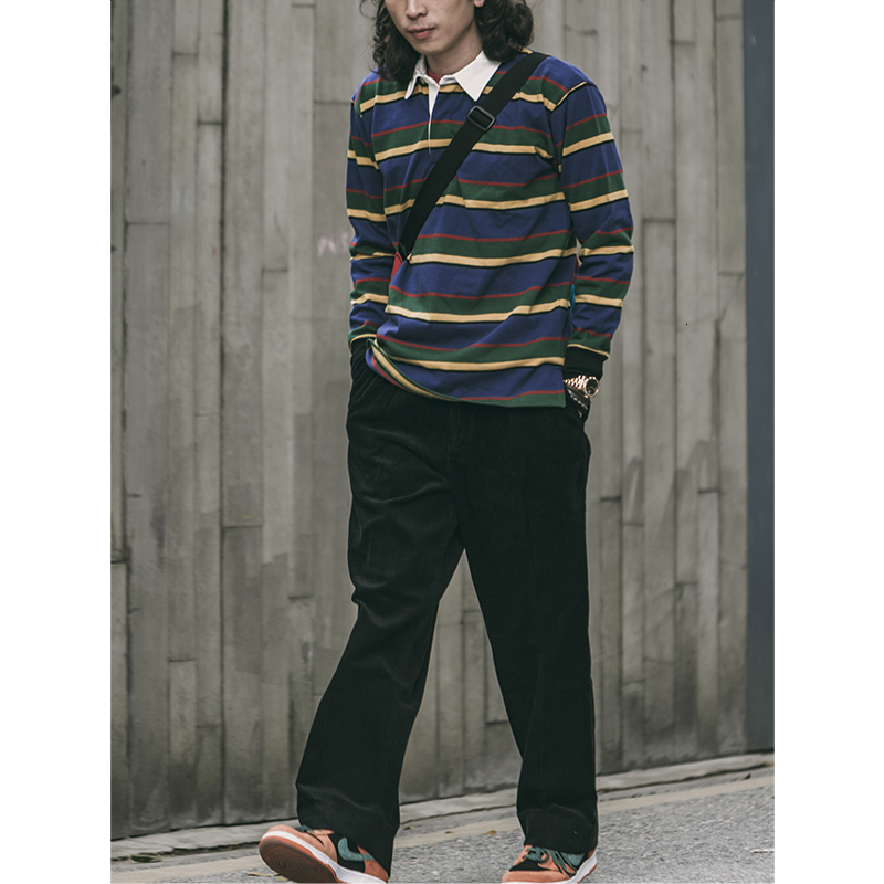 Men's Polos Non Stock 290g Heavyweight YarnDyed Stripe Long Sleeve TShirt Top IVY Vintage Casual Rugby Shirts 230504