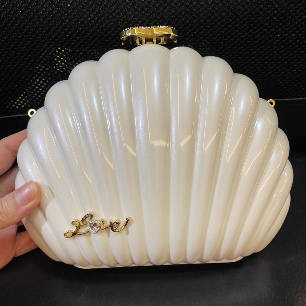 Shell shape Evening bag Acrylic shoulder case classic pattern Women bag white black 2 color come with gift box