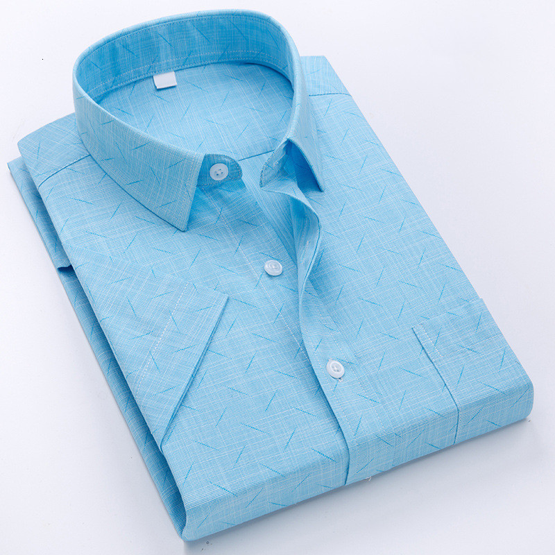 Men's Casual Shirts New Arrival Men Printed Shirt Short Sleeve Summer Soft Smooth Loose Button Down Plaid Thin Iron-free Social Regular Fit Busin
