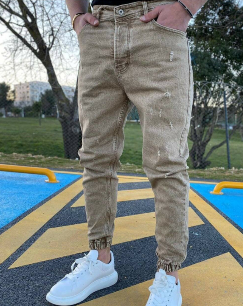 Autumn Slim Fit Men's Jeans Pure Color Casual Elastic Waist jeans Beam foot Trousers Streetwear Jogger Denim Pants Male 230503 Free s