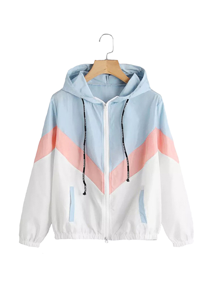 Women's Jackets Women Windbreaker Jacket Female Multicolor Patchwork Hooded Jacket Basic Jackets Color Block Coats For Women 230505