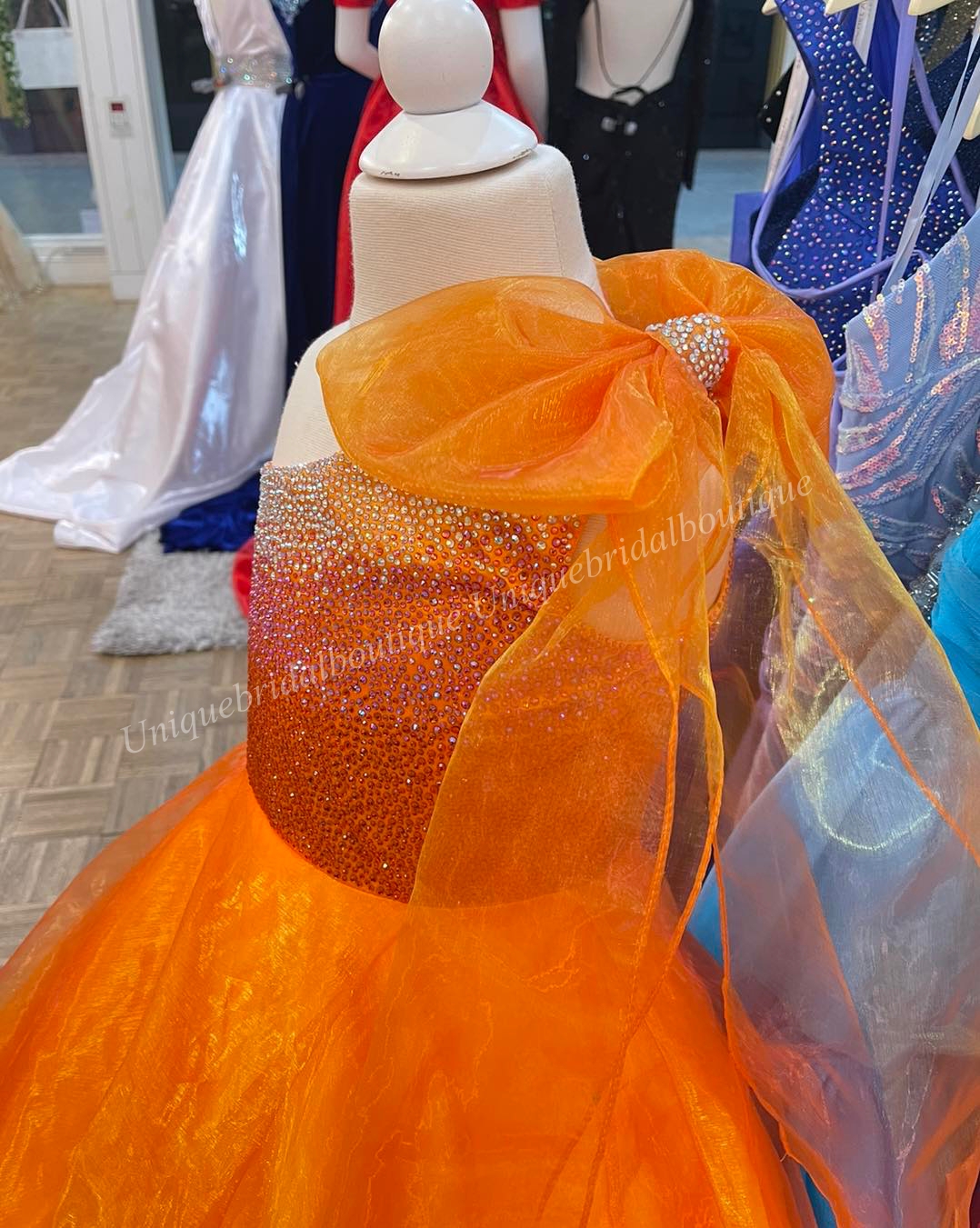 Shimmer Girl Preteen Pageant Dress 2023 Bow AB Stones Crystal Ballgown Little Kid Birthday Formal Party Gown Infant Toddler Teens Tiny Young Junior Mi