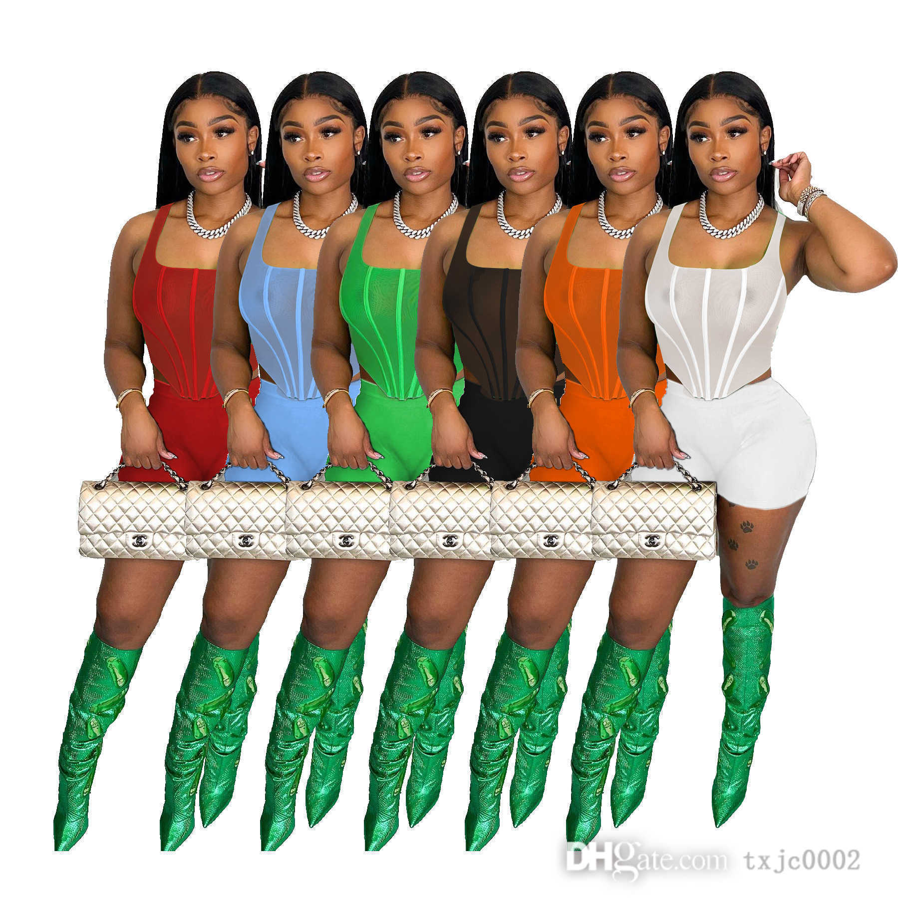 2023 Summer Outfits Designer Clothes Womens Tracksuits Short Two Piece Set Sexy Sleeveless Mesh Vest Crop Tops And Shorts Suit, Mix colors
2023 Summer Outfits Designer Clothes Womens Tracksuits Short Two Piece Set Sexy Sleeveless Mesh Vest Crop Tops And Shorts Suit, Mix colors