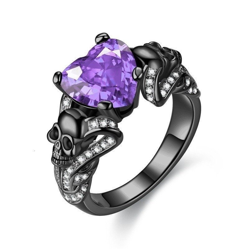 Wedding Rings FLIUAOL High Quality Gothic Jewelry Purple Red Black Crystal Unique Skull for Women 230505