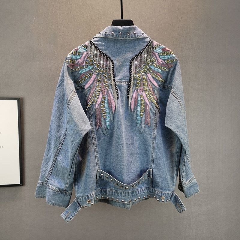 Women's Jackets Denim Jacket Women Causal Coat Spring And Autumn New Loose Wing Embroidery Tassel Long-Sleeved Top 230505
