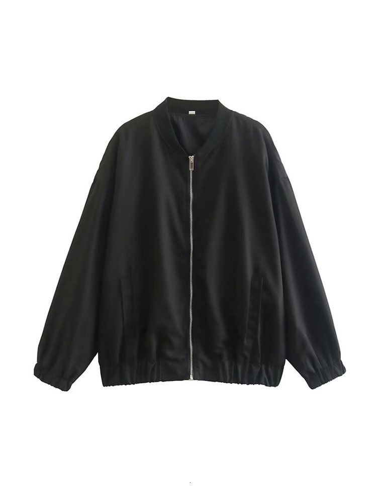 Women's Jackets Fashion Solid Bomber Jacket Women Loose O Neck Long Sleeve Zipper Coat Outwear Ladies New Spring Chic Female Streetwear 230505