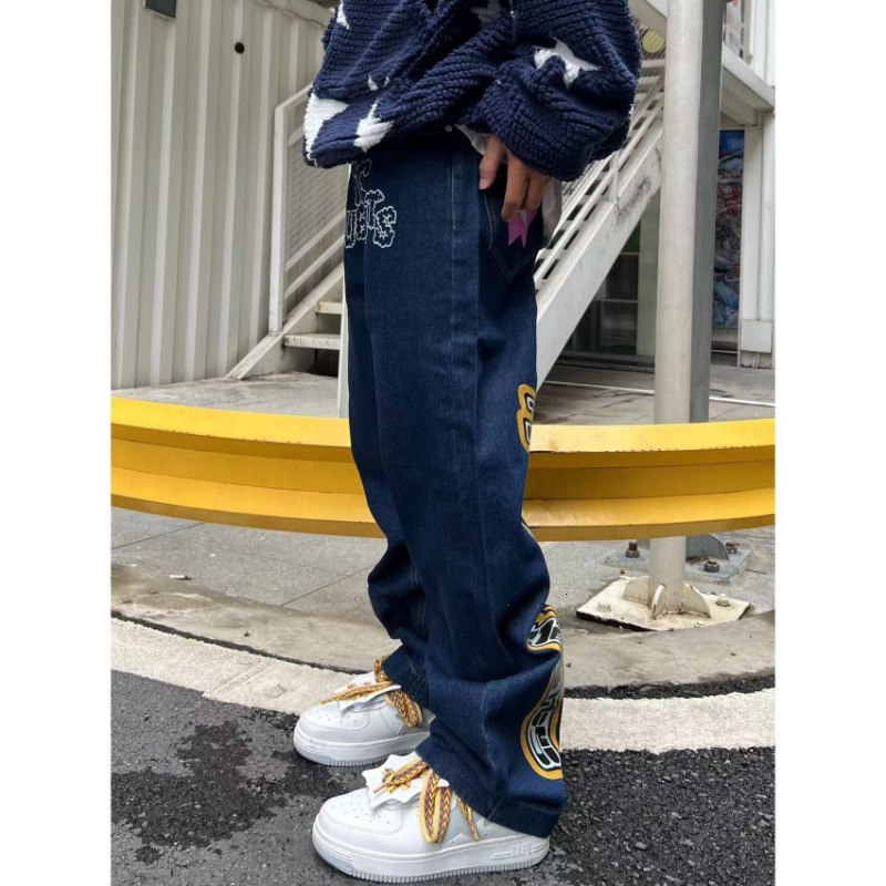 Men's Jeans letter star print y2k jeans American style hip hop high waist loose layered straight zipper fashion pants trend 230504