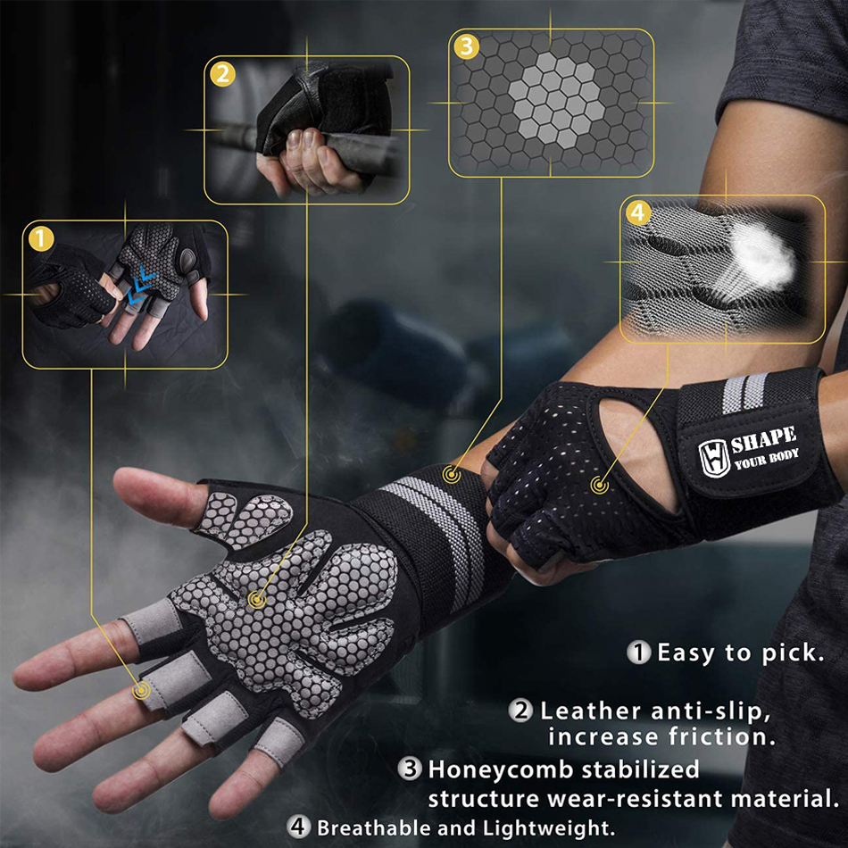 Sports Gloves WorthWhile Half Finger Gym Fitness Gloves with Wrist Wrap Support for Men Women Crossfit Workout Power Weight Lifting Equipment 230504