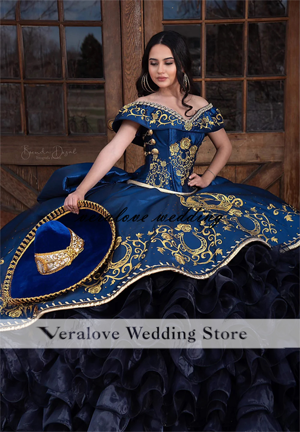 Navy Blue Embroidery Ball Gown Mexi Quinceanera Dresses 2023 Off Shoulder Ruffle Sweet 16 Dresses Vestidos De 15 Anos