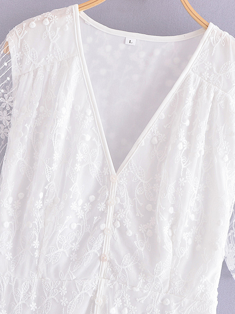 Casual Dresses White Maxi Dress Women Summer Bohemian Long Beach Sundress Ladies Hollow out Short Sleeve V-neck Holiday Dress Robe Longue 230505