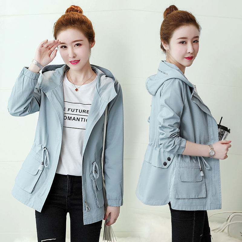 Women's Jackets short coat woman spring and autumn dress Korean version of waist display thin college wind hooded small man windbreake 230505
