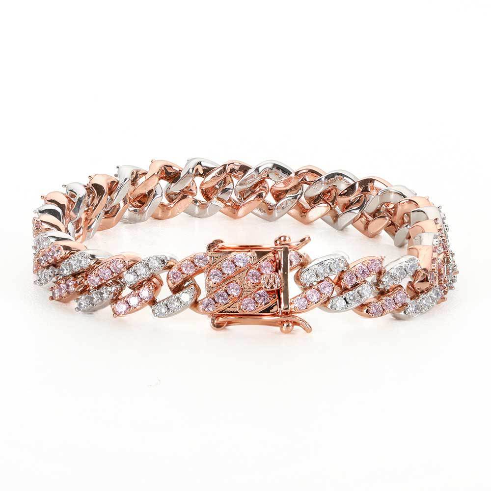 9mm Colorful Cubic Zircon Diamonds Tennis Bracelets Cuban Link Chain Bangle Couple Lover Jewelry Gift