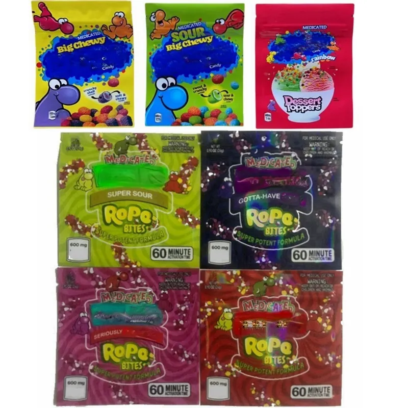 Medicated rope Bites Edibles mylar bags 500mg empty Sour Big Chewy Gummy Clusters packaging bag 600mg smell proof edible package Zipper plastic baggies
Medicated rope Bites Edibles mylar bags 500mg empty Sour Big Chewy Gummy Clusters packaging bag 600mg smell proof edible package Zipper plastic baggies