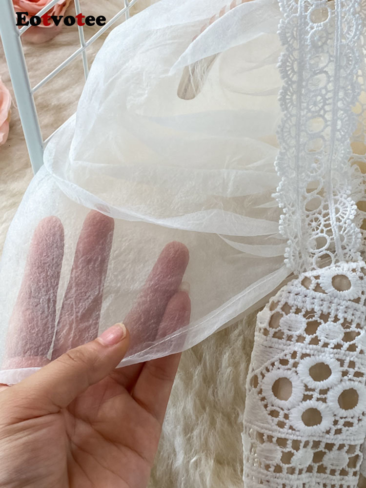 Casual Dresses Eotvotee White Lace Dresses for Women Summer New Puff Sleeve Square Collar Back Zipper Hollow Out A Line Evening Midi Dress 230505