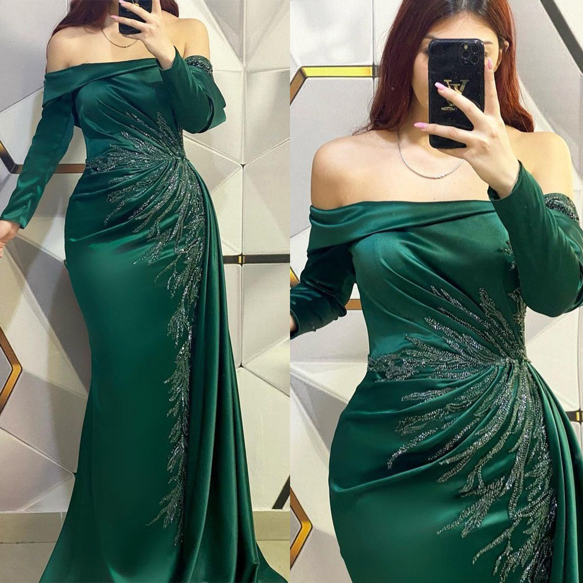 Luxury Mermaid Prom Dresses Jewel Off the Shoulder Satin Applicants Backless Custom Made Plus Size Party Dress Vestido De Noite