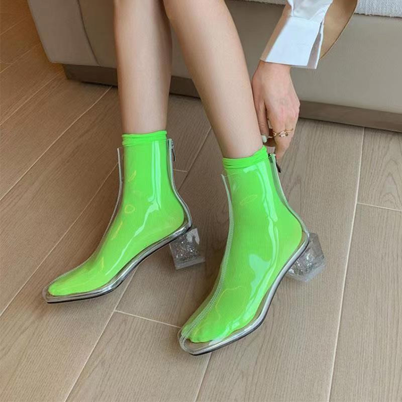 Rain Boots PVC Women's Shoes Transparent High Heels Girls Fashion Nightclub Sexy Shoe's Waterproof 230504