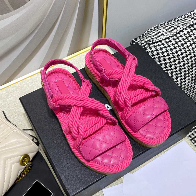 Sandales papa en corde rose Espadrille matelassée mule à sangle coulissante sandale plate pantoufle créateur de mode luxe matériau simple sandale