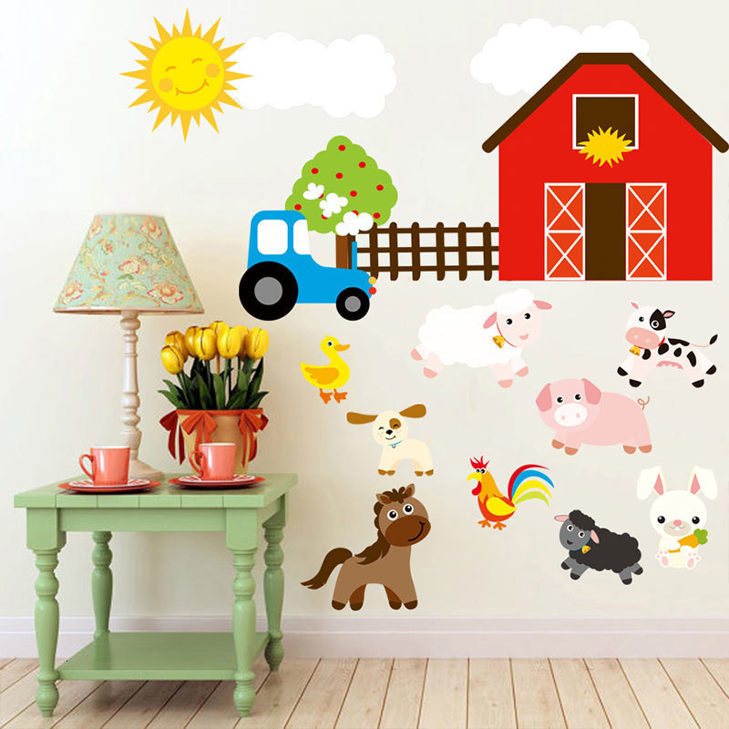 Wallpapers Cartoon Farm Wall Stickers Kids Baby Bedroom Living Room Decoration Cute Animal Wallsticker Room Decor Art Wallpaper 230505