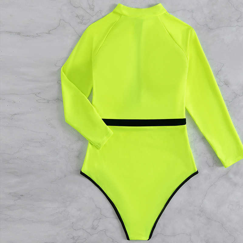 Wetsuits Drysuits Neon Yellow Long sleeve Swimsuit Rashguard Women Surfing Swimwear Surfing Diving swimming diving suit women Bodysuit Rash Guard J230