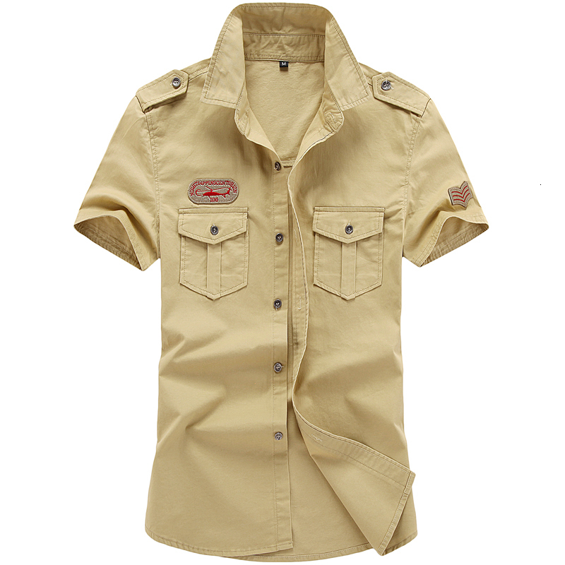 Men's Casual Shirts Solid Color Cotton Men's Shirts Short Sleeve Turn-down Collar Army Green Khaki Men Tops Casual Male Camisas shirt 6XL 23