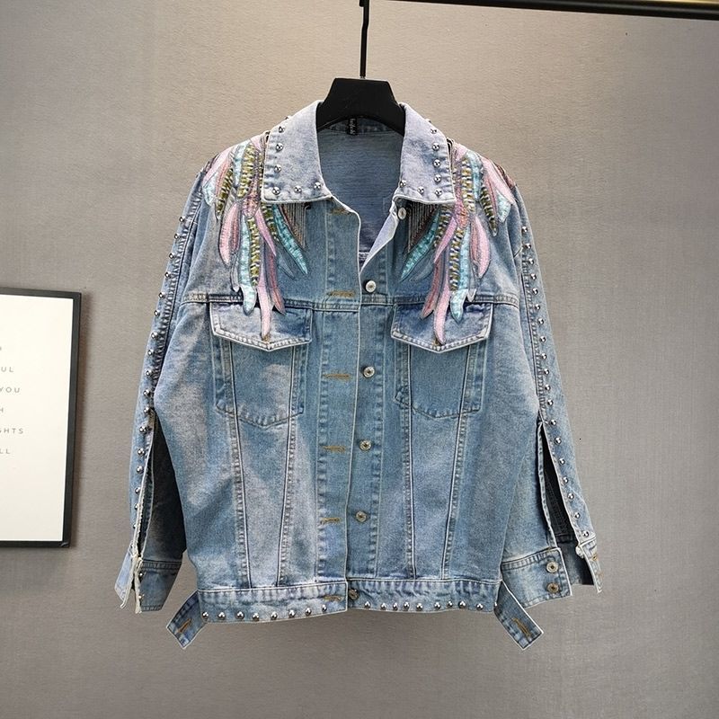 Women's Jackets Denim Jacket Women Causal Coat Spring And Autumn New Loose Wing Embroidery Tassel Long-Sleeved Top 230505