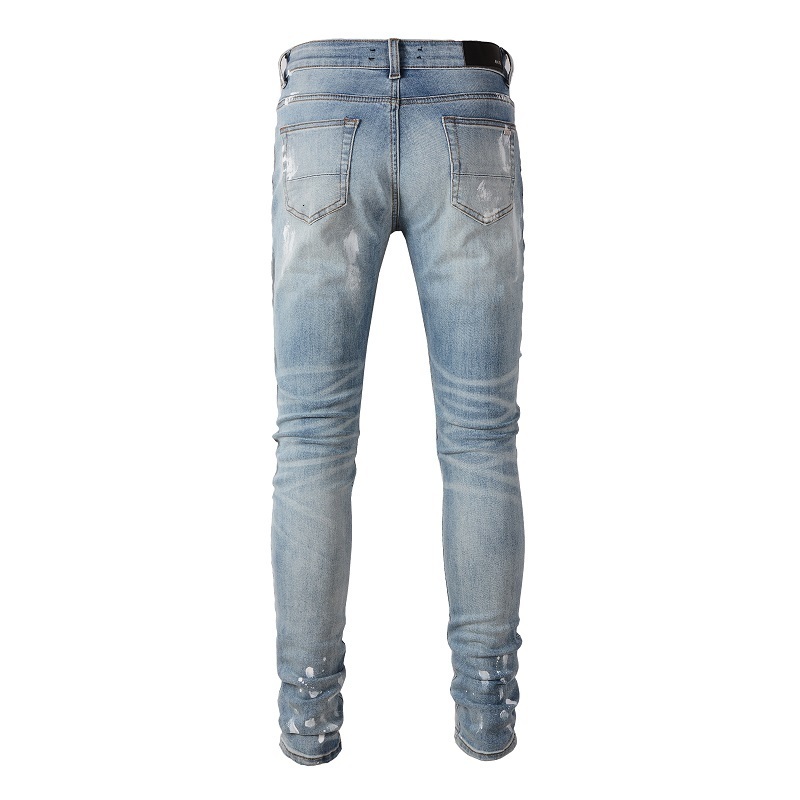 Men's Jeans Arrival Distressed Light Blue Skinny Ripped Streetwear Damaged s Painted Slim Fit Stretch Destroyed 230504