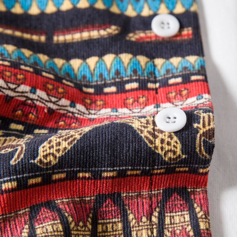 Men's Casual Shirts Autumn Men's Corduroy Long Sleeve Shirts Korean Woman Fashion Ethnic Pattern Printed Casual Oversize Striped Shirt Male 