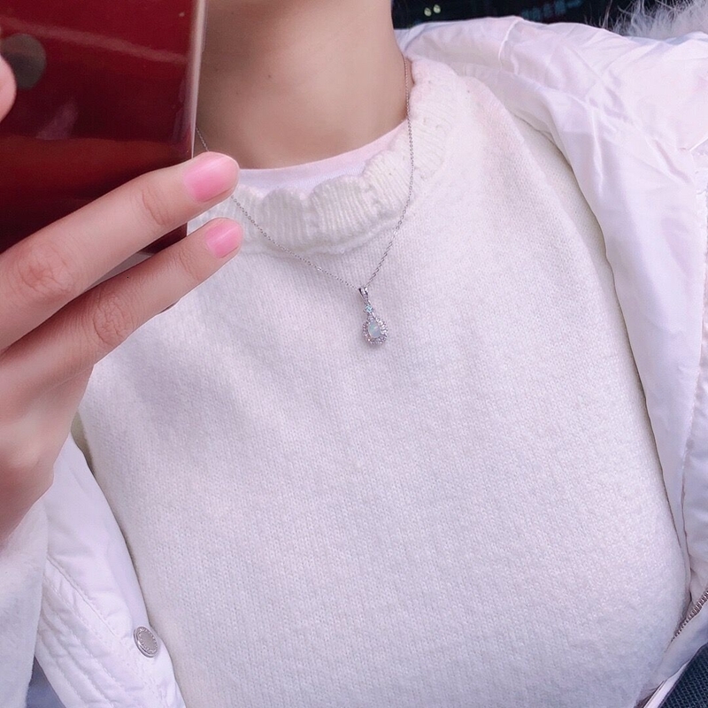 Pendant Necklaces Natural Opal Necklace Pendant 925 Silver Send Chain Colorful Gemstone Necklace Birthstone Necklace Engagement Pendant 230505
