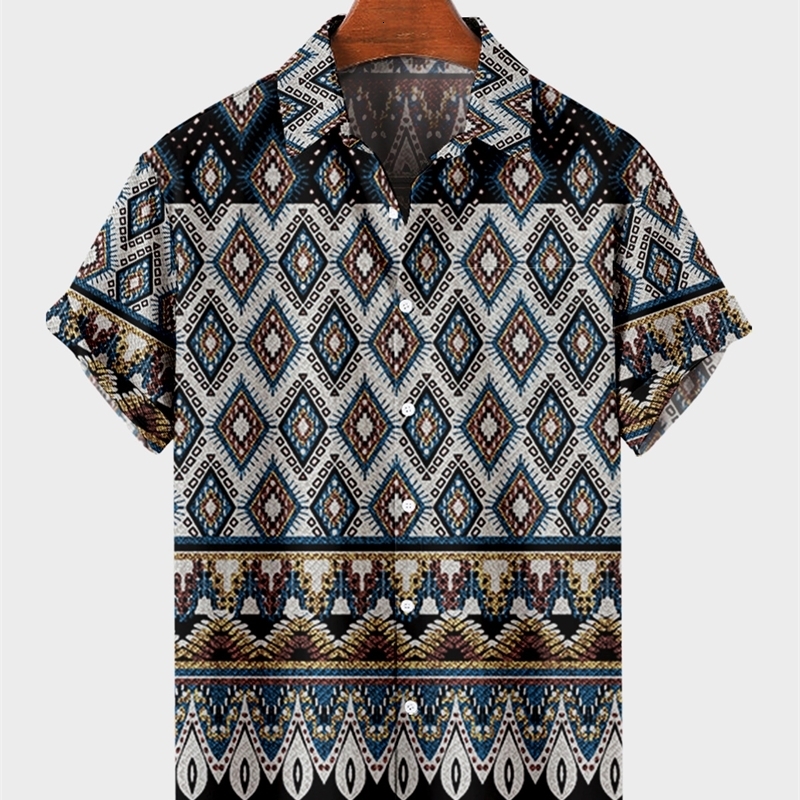 Men's Casual Shirts Harajuku y2k hombre street tops men's trendy digital print casual fashion trend prismatic pattern button up shirt 4 2305