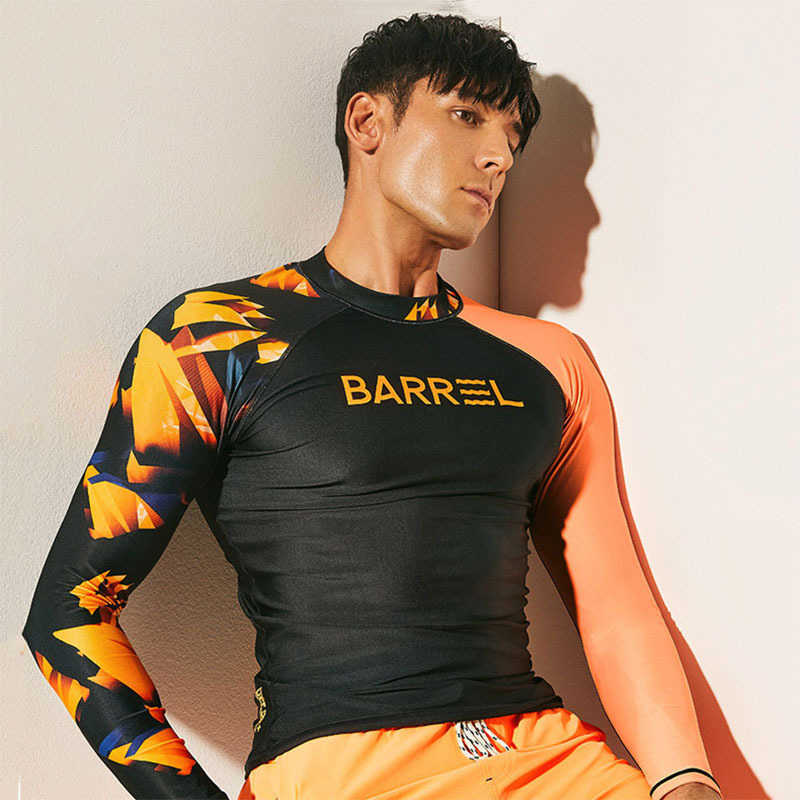 Wetsuits Drysuits 2022 Men Long Sleeve Swim Shirt Swimming Shorts Wetsuit Rashguard Snorkeling Suit Men Surfing Swimsuit Diving Wet Suit Top Trunk J23