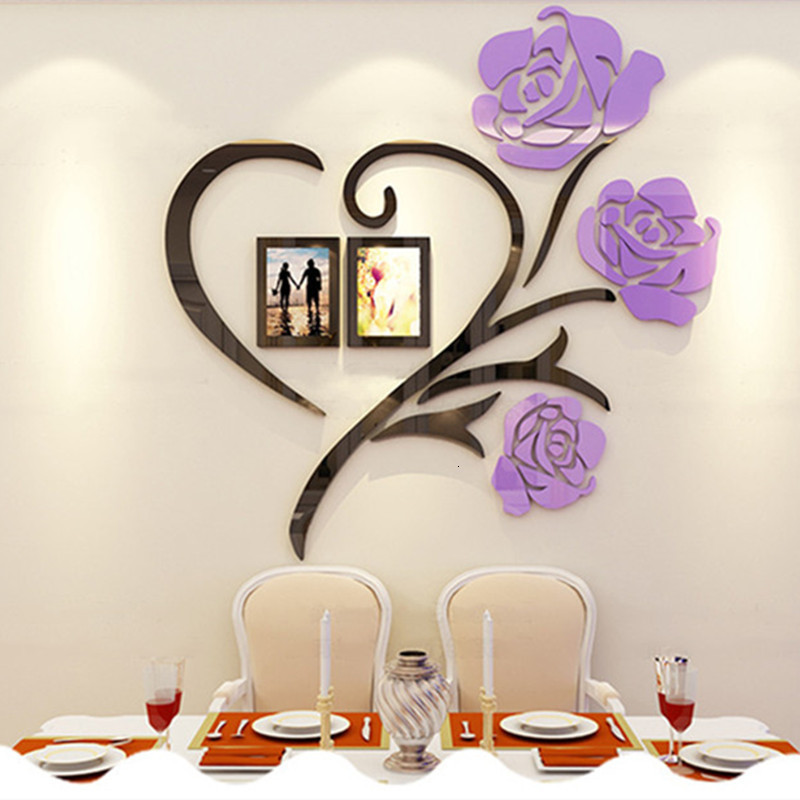 Wallpapers 3 Size Multi-Pieces Rose Flower Pattern 3D Acrylic Decoration Wall Sticker DIY Wall Poster Picture Frame Home Bedroom Wallstick 230505