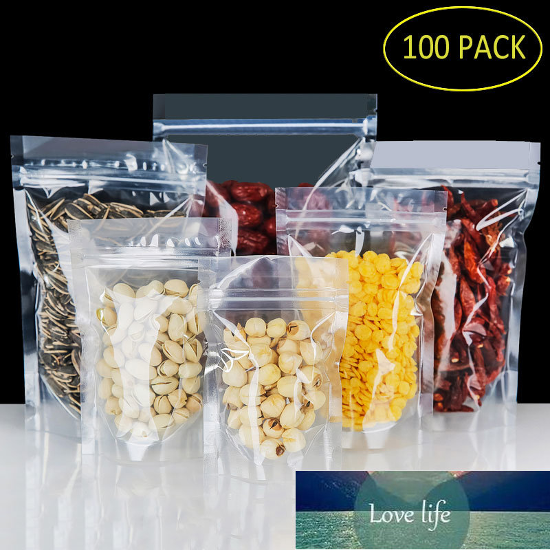 Wholesale PET Transparent Zip Lock Plastic Bags Mylar Bag Zip lock Stand Up Food Spice Powder Packaging Pouch Clear 100pcs