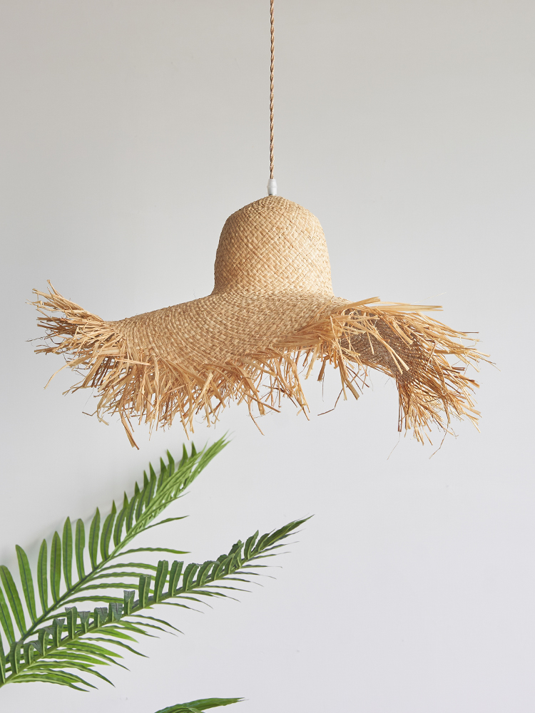 Chinese Straw Hat Pendant Lamps Asian Japanese Handmade Wicker Rattan Pendant Lights Nordic Hotel Dining Room Restaurant Caff Teahouse Hanging Lamp Lu