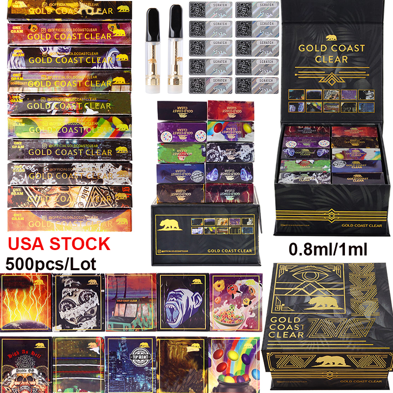 USA Stock Atomizers Summer Edition GCC Gold Coast Clear Vape Cartridges Packaging 0.8ml 1ml Ceramic Empty Carts Thick Oil Vaporizer 10 Strains 510 Thread 500pcs Lot
USA Stock Atomizers Summer Edition GCC Gold Coast Clear Vape Cartridges Packaging 0.8ml 1ml Ceramic Empty Carts Thick Oil Vaporizer 10 Strains 510 Thread 500pcs Lot