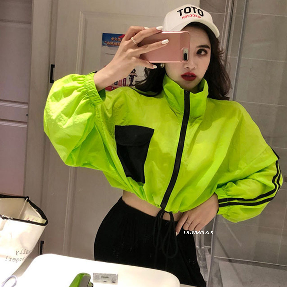 Women's Jackets Spring Summer Women Casual Loose Pocket Color Contrast Batwing Sleeve Drawstring Zipper Short Coat Jacket 230505