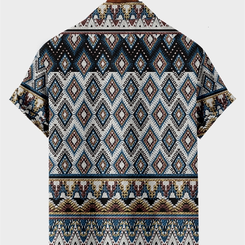 Men's Casual Shirts Harajuku y2k hombre street tops men's trendy digital print casual fashion trend prismatic pattern button up shirt 4 2305