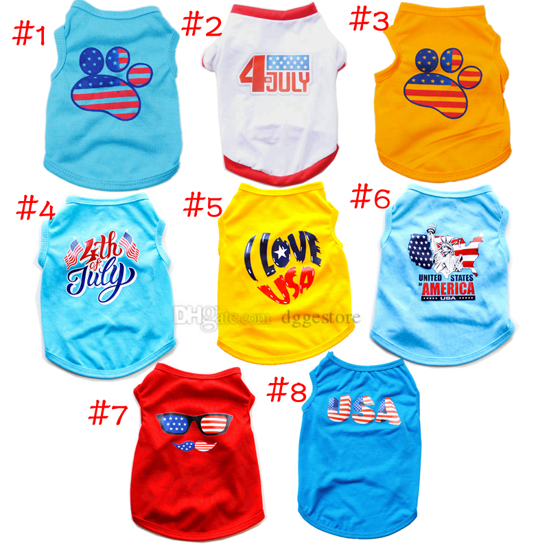 Independence Day Unisex for Small Flag Printed Puppy Shirt Apparel Breathable Clothes Boy and Girl Dog Outfits Cute Pet Shirts A705
