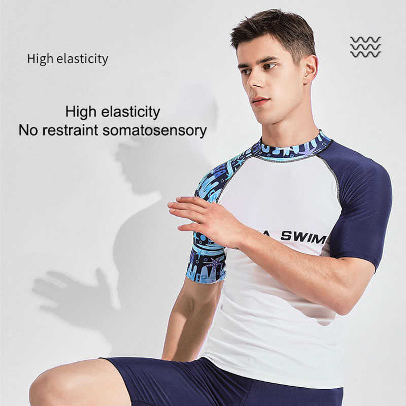 Wetsuits Drysuits Men's AntiUV Surf Suit Swimwear Breathable Quickdrying Swimming Tshirt New Summer Swim Trunks Set for Men Swimsuit Beachwear J2