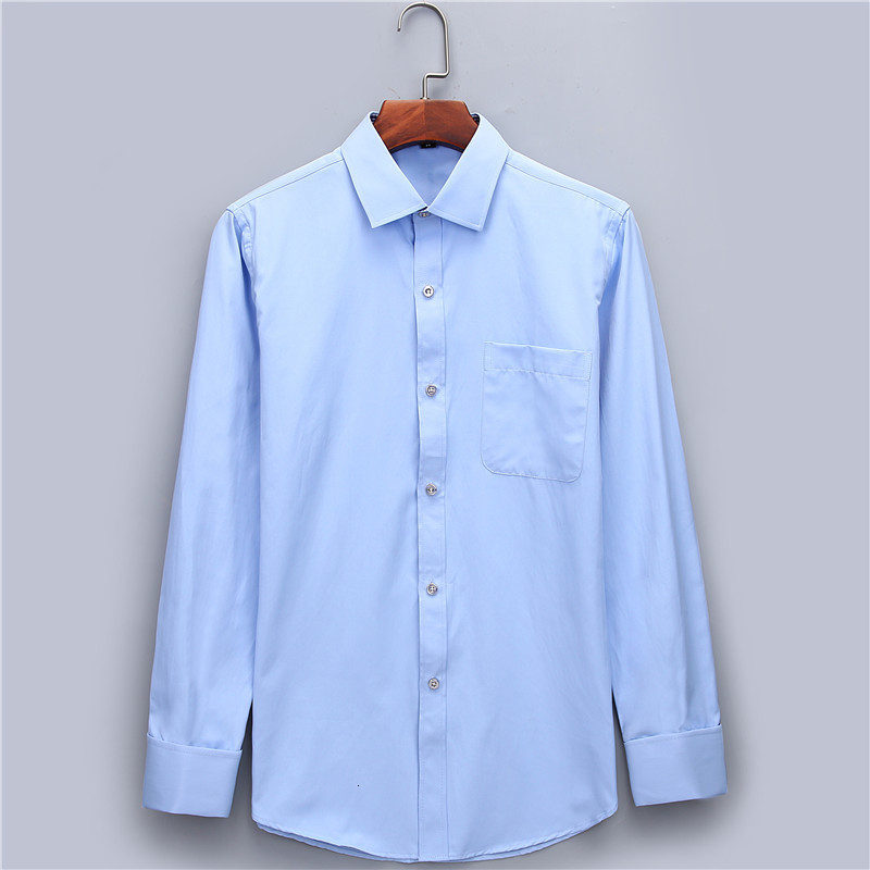 Men's Casual Shirts Men's Dress Shirts French Cuff Blue White Long Sleeved Business Casual Shirt Slim Fit Solid Color French Cufflinks Shirt