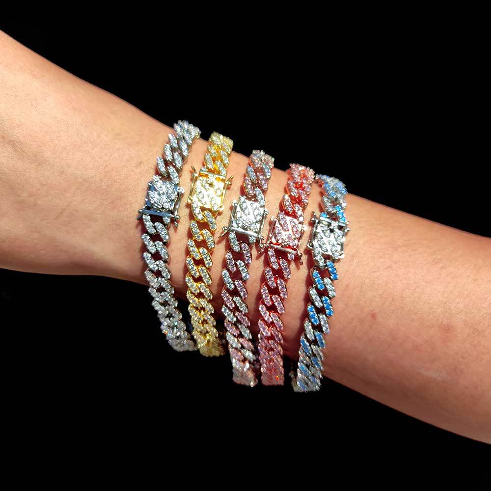 9mm Colorful Cubic Zircon Diamonds Tennis Bracelets Cuban Link Chain Bangle Couple Lover Jewelry Gift