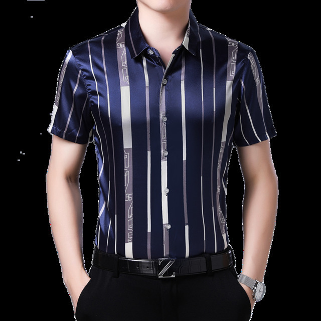 Men's Casual Shirts Male Silk Clothes Spring Long Sleeve Striped Silk Shirts Mens Caual Dress Shirts 230505