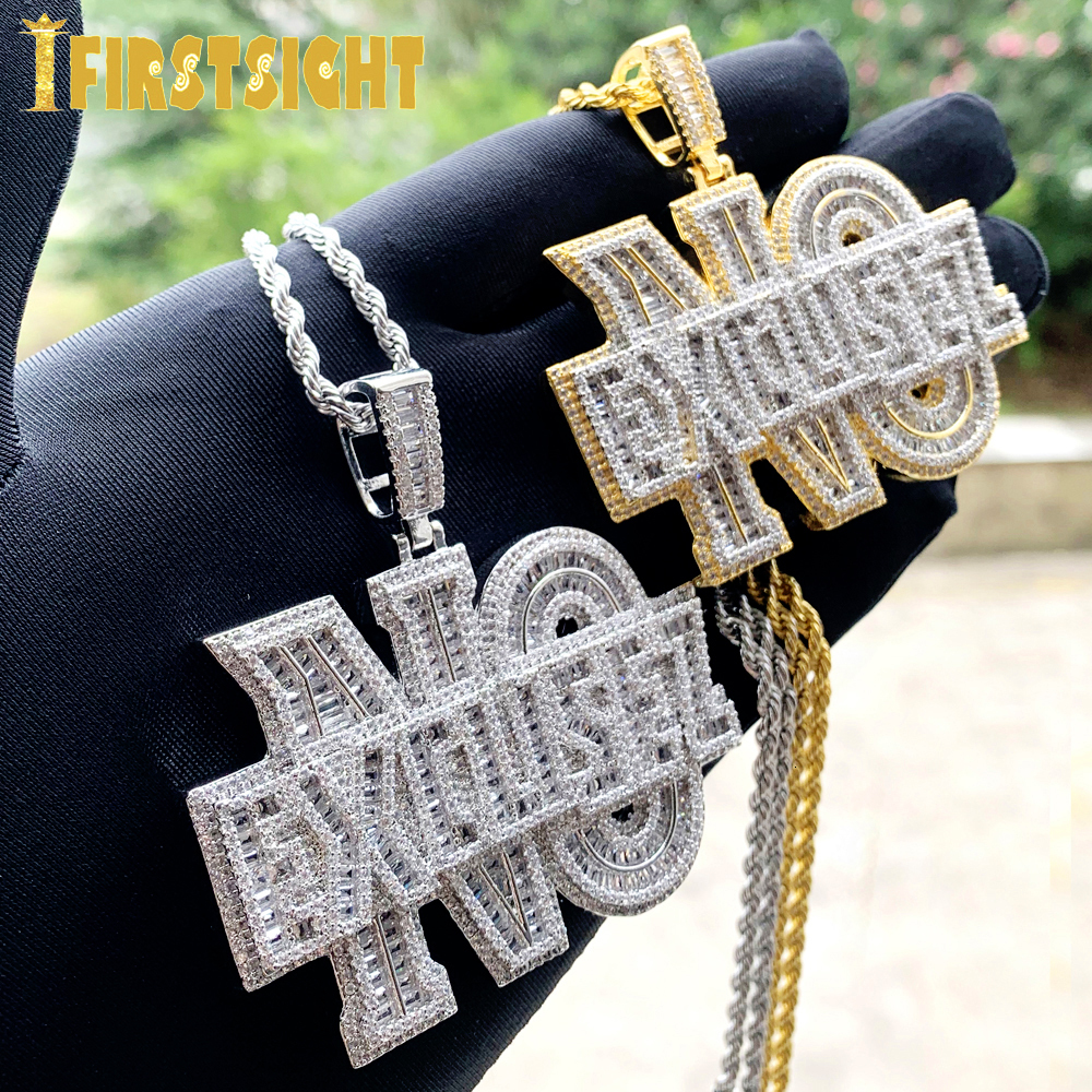 Pendant Necklaces New Iced Out Bling Letters No Excuse Pendant Necklace Gold Plated 5A Zircon Rectangle CZ Charm Men's Women Hip Hop Jewelry 2305